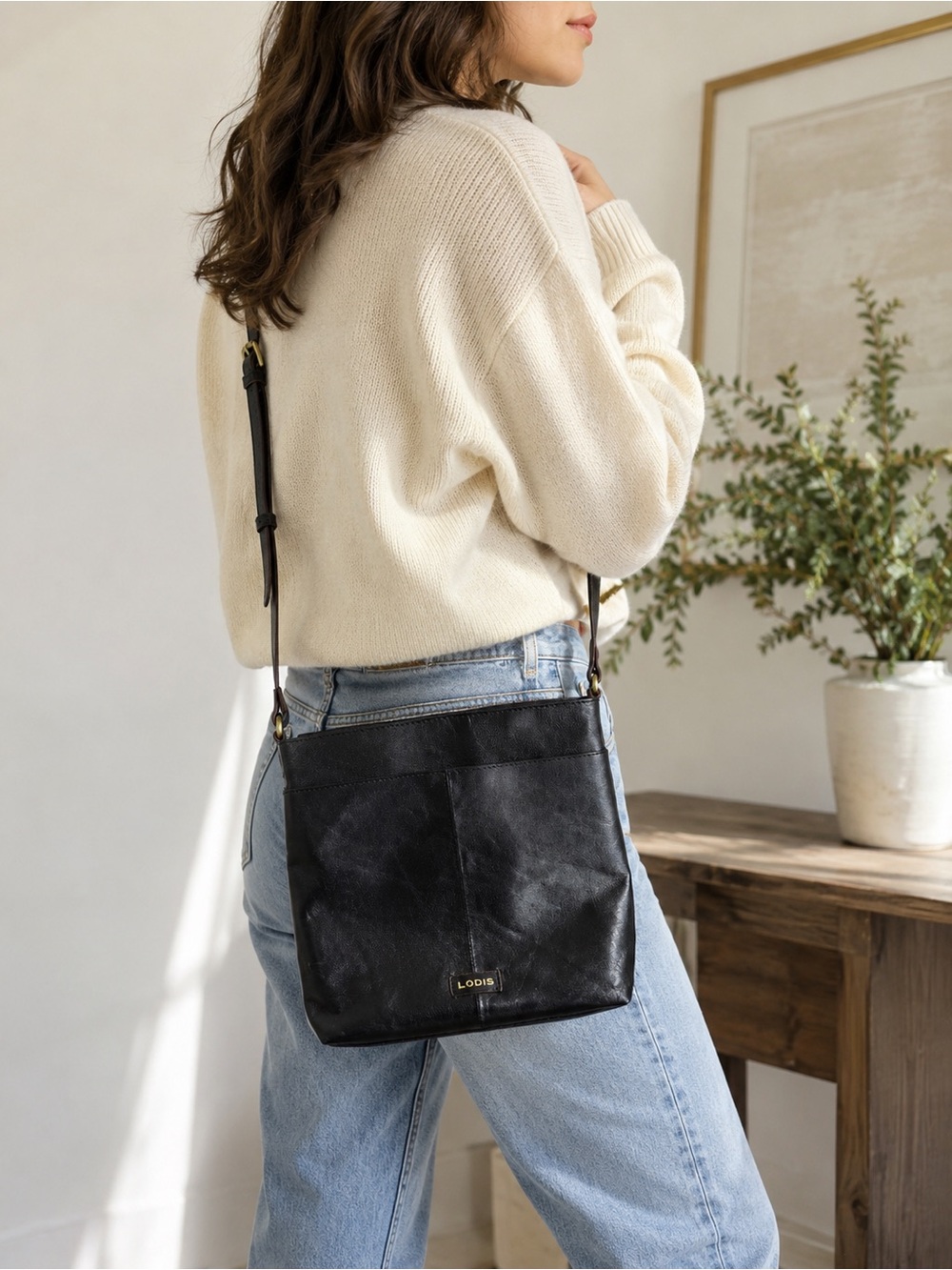 Lodis Black Leather Crossbody Bag Vintage 1965 Collection Adjustable Strap